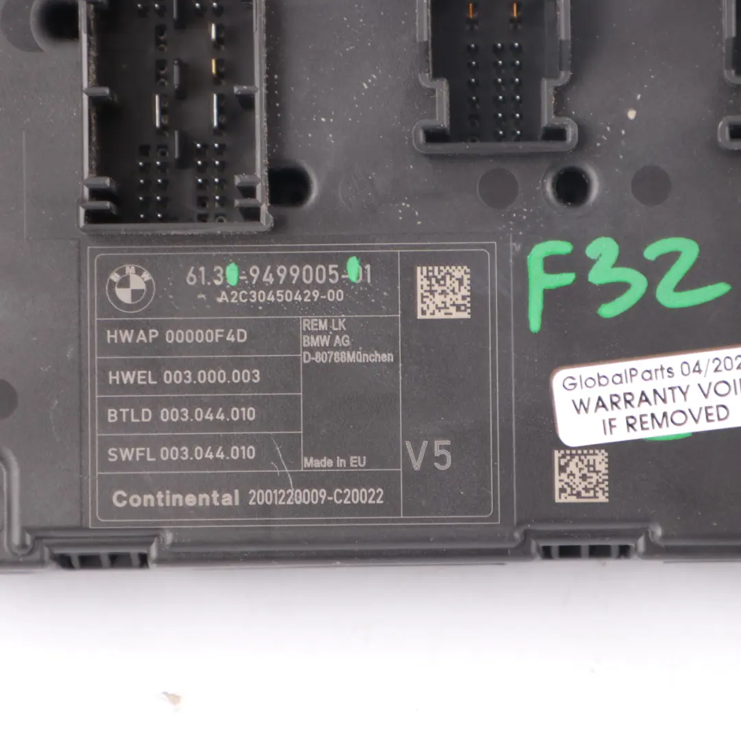BMW F32 Module REM Module Commande Carrosserie BCM Fusible Relais V5 - SKU 9499005 - Numéro de pièce 9499005