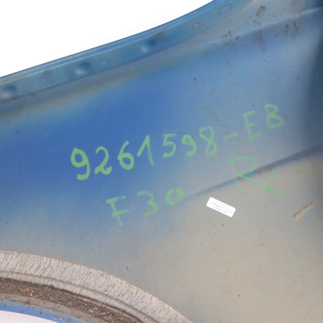 Side Panel Wing Fender Front Right O/S Estoril Blue Metallic - B45 to BMW F30 F31 with Part number 9621598 BMW F30 F31 Side Panel Wing Fender Front Right O/S Estoril Blue Metallic - B45 - SKU 9621598-EB - Part number 9621598