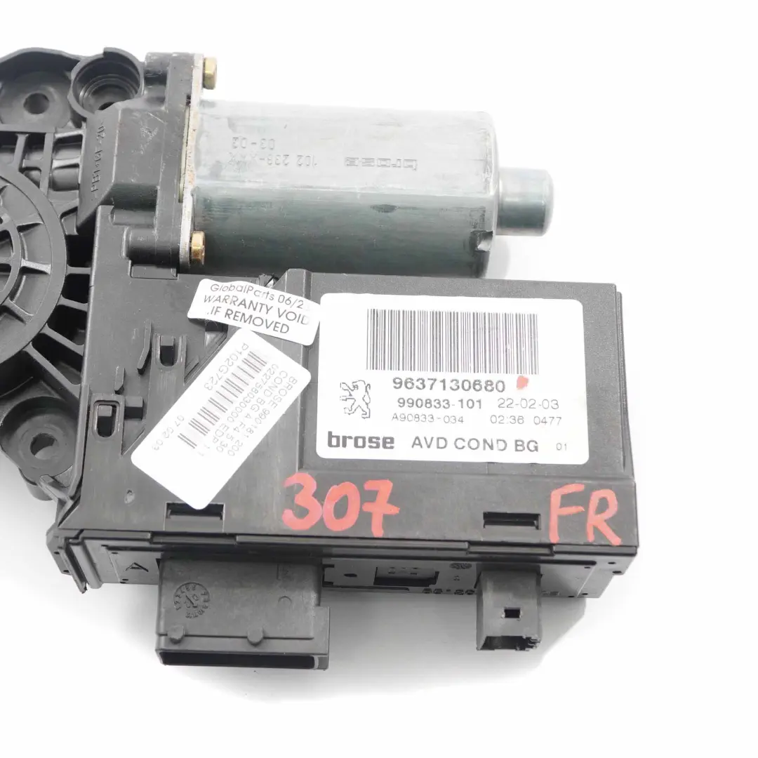 Peugeot 307 Motore Alzacristalli Porta Anteriore Destra Azionamento - SKU 9637130680 - Numero di parte 9637130680