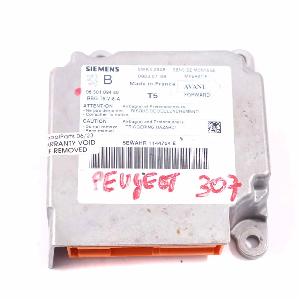 Airbag Module Peugeot 307 Control Unit ECU Car Safety Sensor to with Part number 9650109480 Airbag Module Peugeot 307 Control Unit ECU Car Safety Sensor - SKU 9650109480 - Part number 9650109480