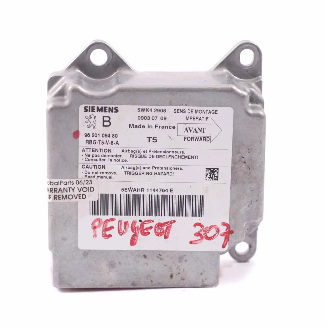 Airbag Module Peugeot 307 Control Unit ECU Car Safety Sensor to with Part number 9650109480 Airbag Module Peugeot 307 Control Unit ECU Car Safety Sensor - SKU 9650109480 - Part number 9650109480