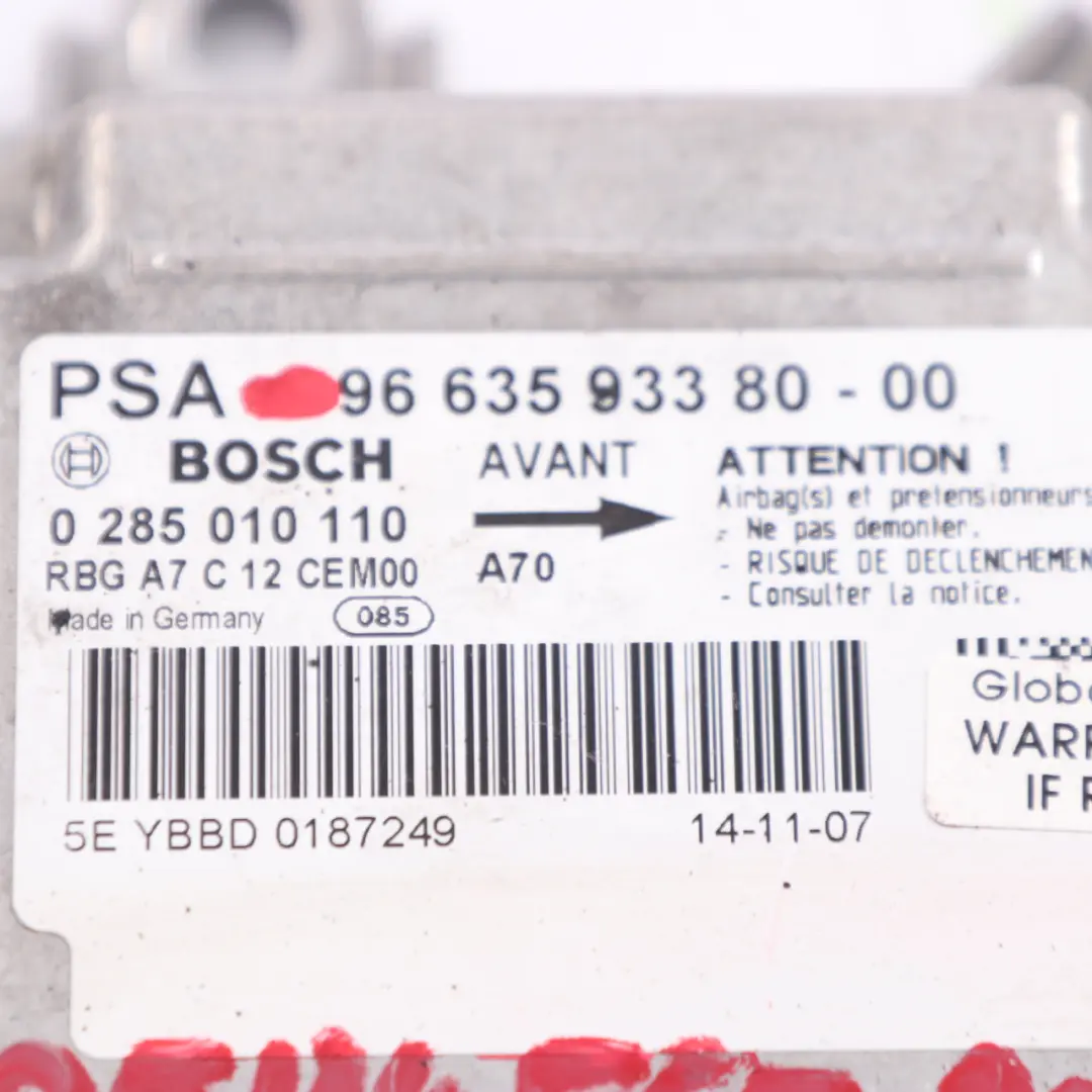 Airbag Module ECU Control Unit Sensor Air Bag to Peugeot 207 with Part number 9663593380 Peugeot 207 Airbag Module ECU Control Unit Sensor Air Bag - SKU 9663593380 - Part number 9663593380