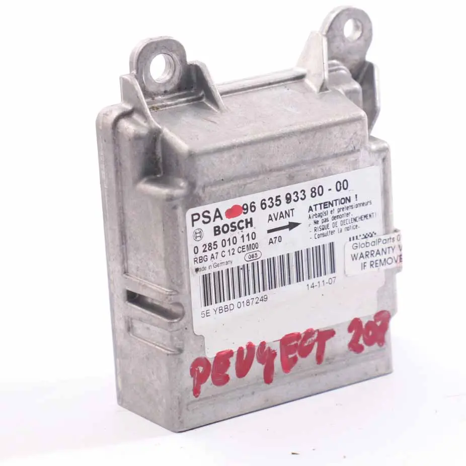Airbag Module ECU Control Unit Sensor Air Bag Peugeot 207 - SKU 9663593380 - Part number 9663593380