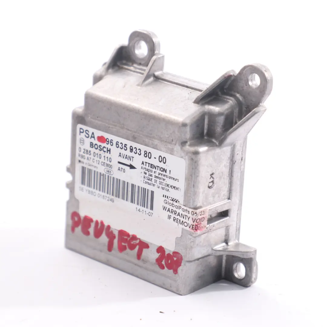 Peugeot 207 Airbag Módulo ECU Unidad Control Sensor Air Bag - SKU 9663593380 - Número de pieza 9663593380