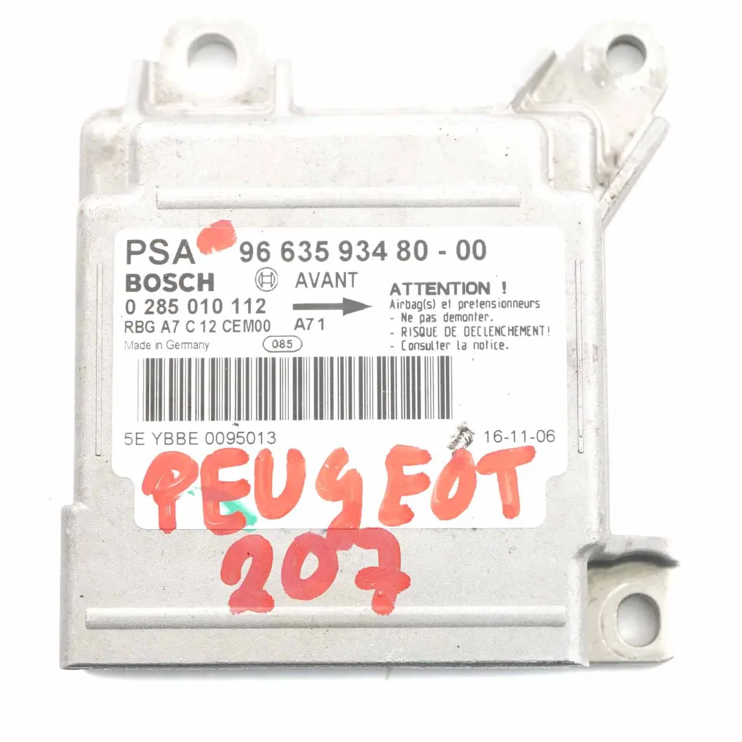 Peugeot 207 Sensor Moduł Poduszek Airbag - SKU 9663593480 - Numer Części 9663593480