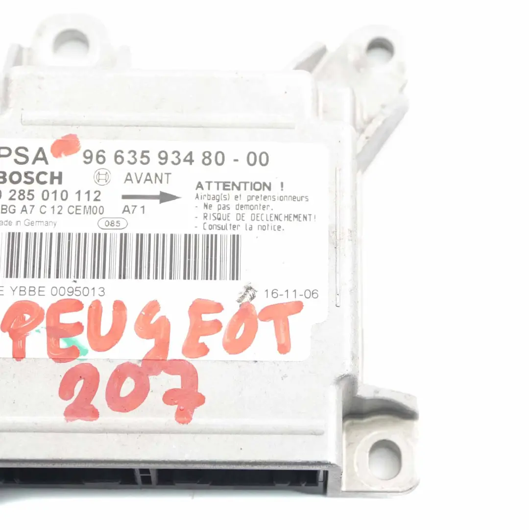 Peugeot 207 Sensor Moduł Poduszek Airbag - SKU 9663593480 - Numer Części 9663593480
