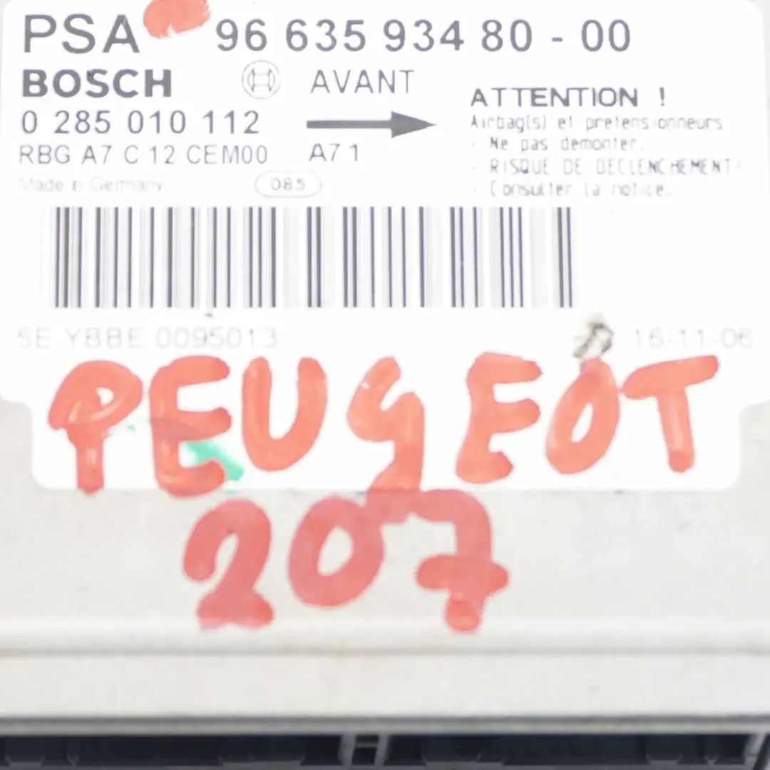 Peugeot 207 Airbag Modul ECU Steuergerät Airbag - SKU 9663593480 - Teilenummer 9663593480