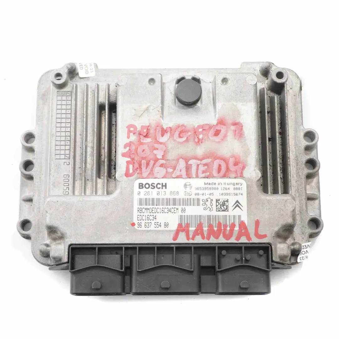Peugeot 207 1.6 HDI 90HP DV6-ATED4 Engine Control Unit ECU Manual - SKU 9663755480 - Numéro de pièce 9663755480