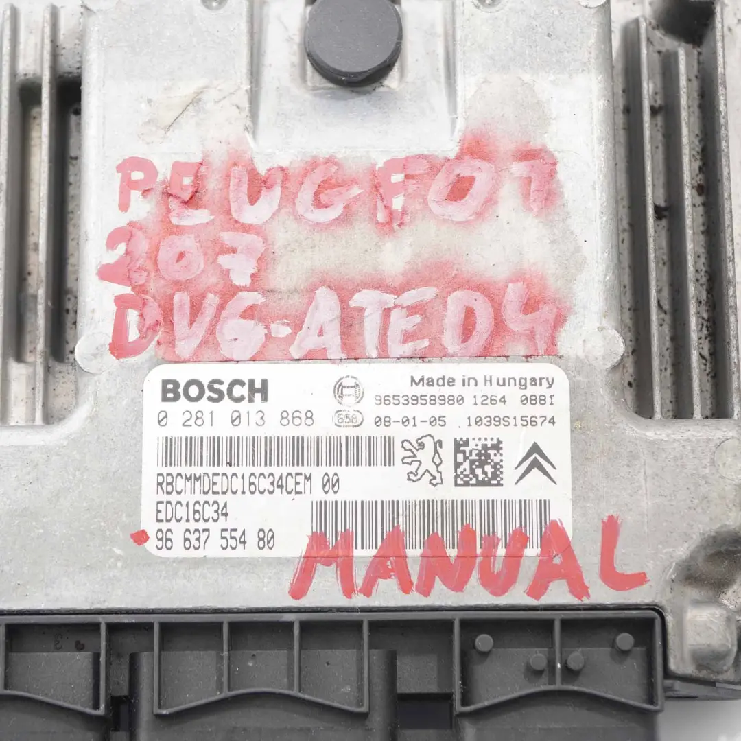 Peugeot 207 1.6 HDI 90HP DV6-ATED4 Engine Control Unit ECU Manual - SKU 9663755480 - Numéro de pièce 9663755480