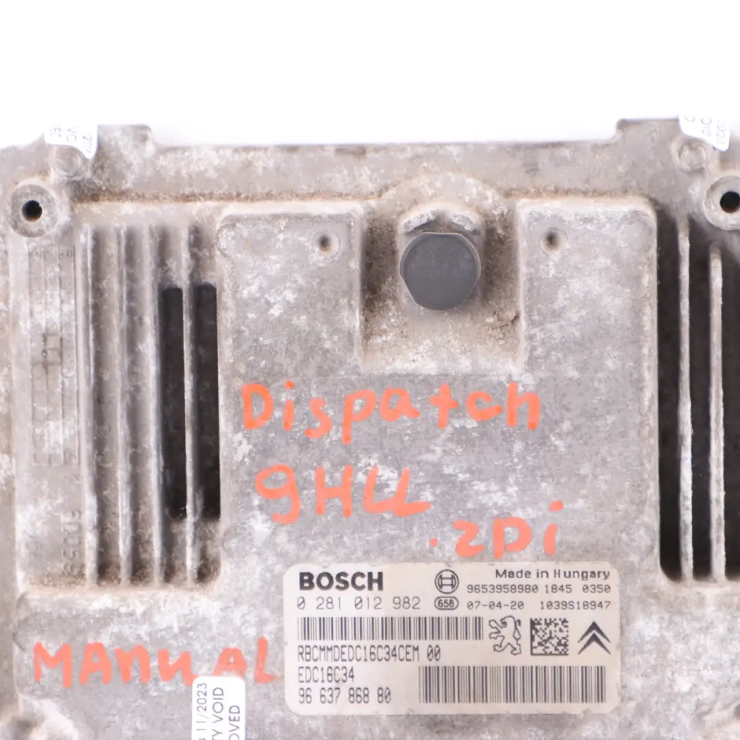 Citroen Dispatch Jumpy 9HM DV6UC 1.6 HDi 90HP Engine Module Unit ECU to with Part number 9663786880 Citroen Dispatch Jumpy 9HM DV6UC 1.6 HDi 90HP Engine Module Unit ECU - SKU 9663786880 - Part number 9663786880