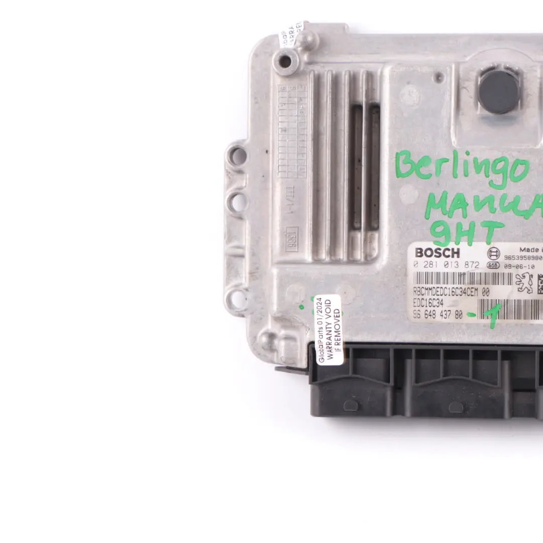 Citroen Berlingo B9 1.6 HDI 9HT Engine Control Unit ECU EDC Manual  - SKU 9664843780-1 - Part number 9664843780