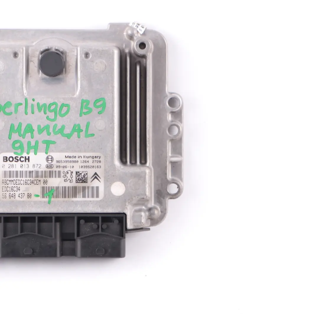 Citroen Berlingo B9 1.6 HDI 9HT Engine Control Unit ECU EDC Manual  - SKU 9664843780-1 - Part number 9664843780