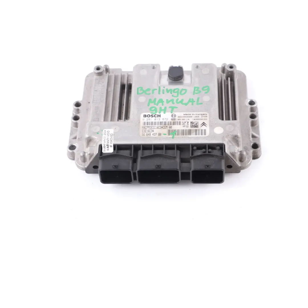 Citroen Berlingo B9 1.6 HDI 9HT Engine Control Unit ECU EDC Manual  - SKU 9664843780-1 - Part number 9664843780