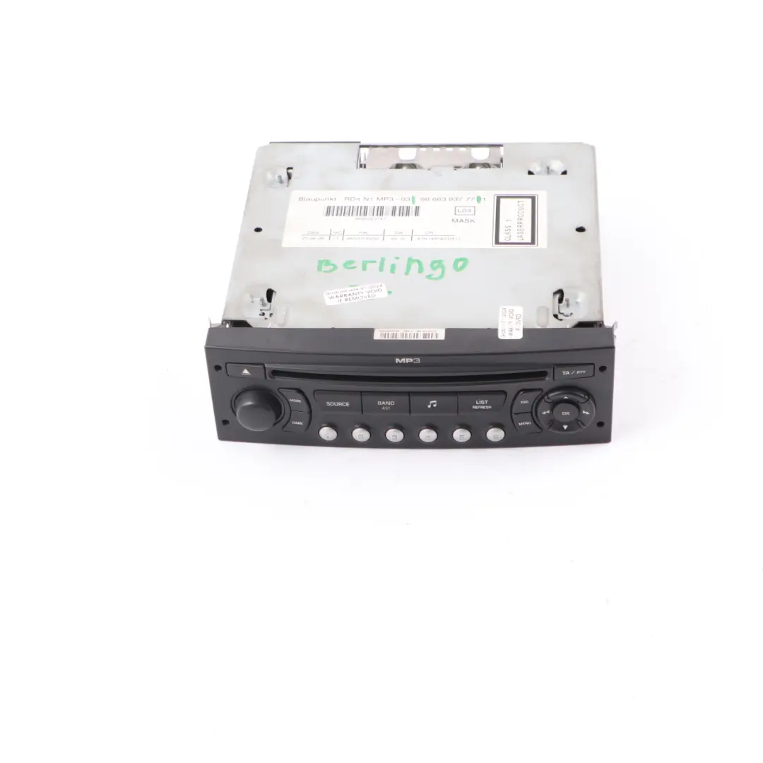 Citroen Berlingo Peugeot Partner Radio CD MP3 Player Head Unit to with Part number 9666393777 Citroen Berlingo Peugeot Partner Radio CD MP3 Player Head Unit - SKU 9666393777 - Part number 9666393777