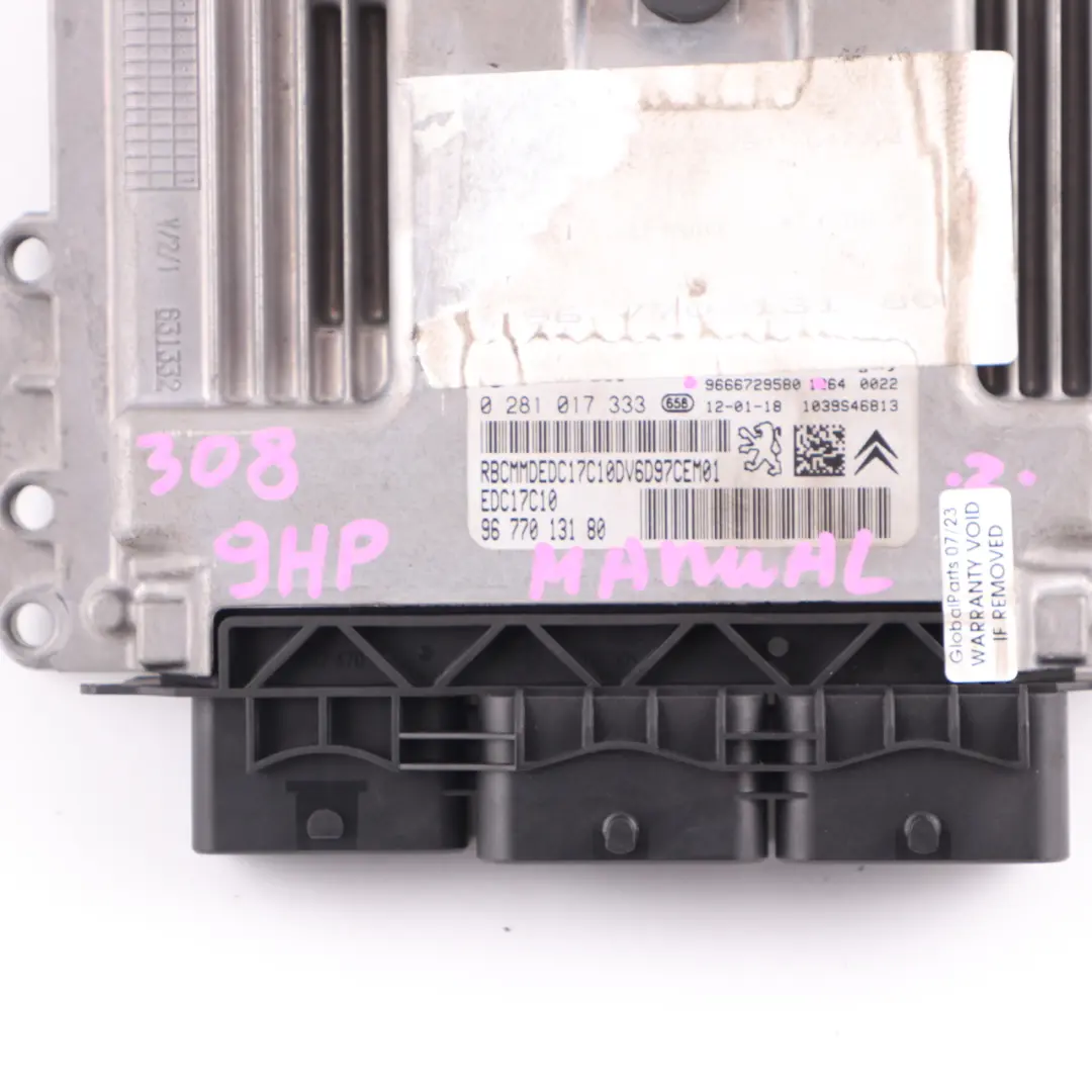 Peugeot 308 9HP 1.6 Diesel DV6DTED Engine Control ECU Module Manual - SKU 9666729580 - Part number 9666729580