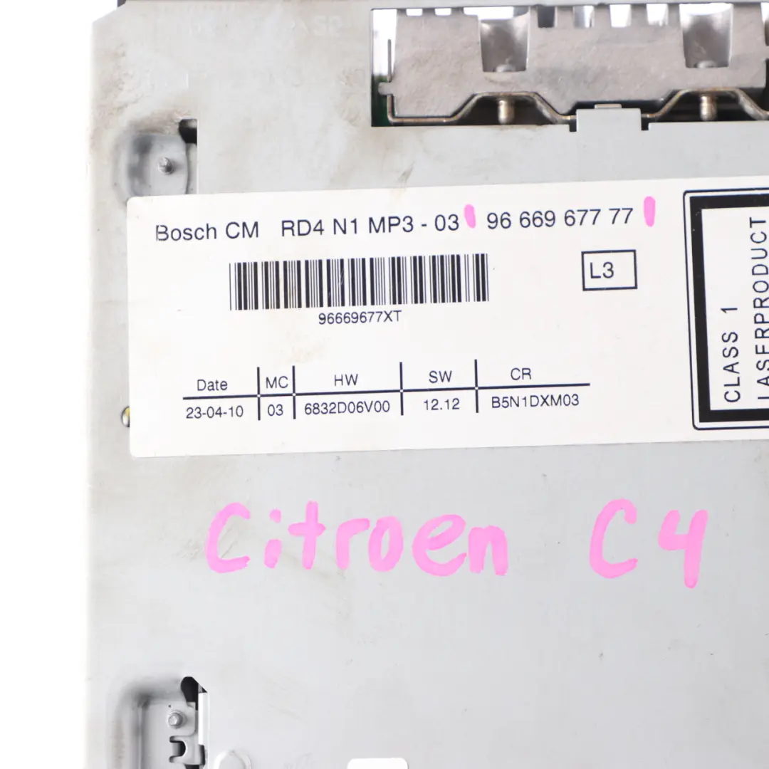 Citroen C4 CD Player Radio Audio Head Unit to with Part number 9666967777 Citroen C4 CD Player Radio Audio Head Unit - SKU 9666967777 - Part number 9666967777