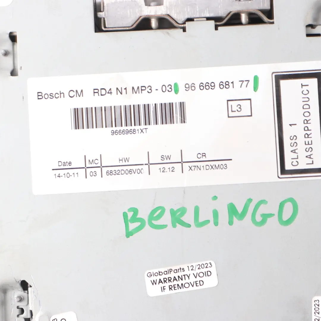  Citroen Berlingo Peugeot Partner CD Player MP3 Radio Stereo Head Unit - SKU 9666968177 - Part number 9666968177