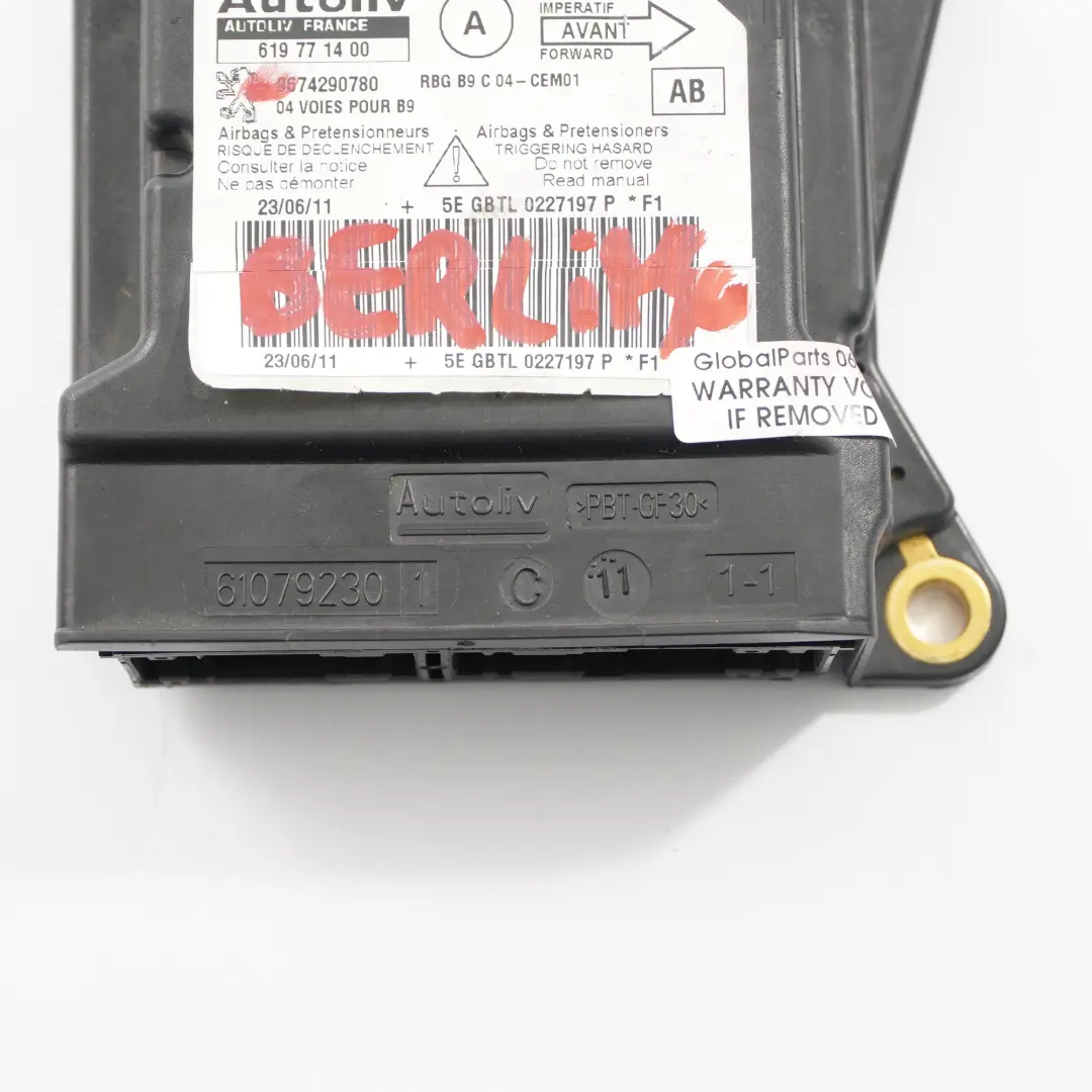  Module Airbag Citroen Berlingo Peugeot Partner Control Unit Sensor - SKU 9674290780 - Numéro de pièce 9674290780