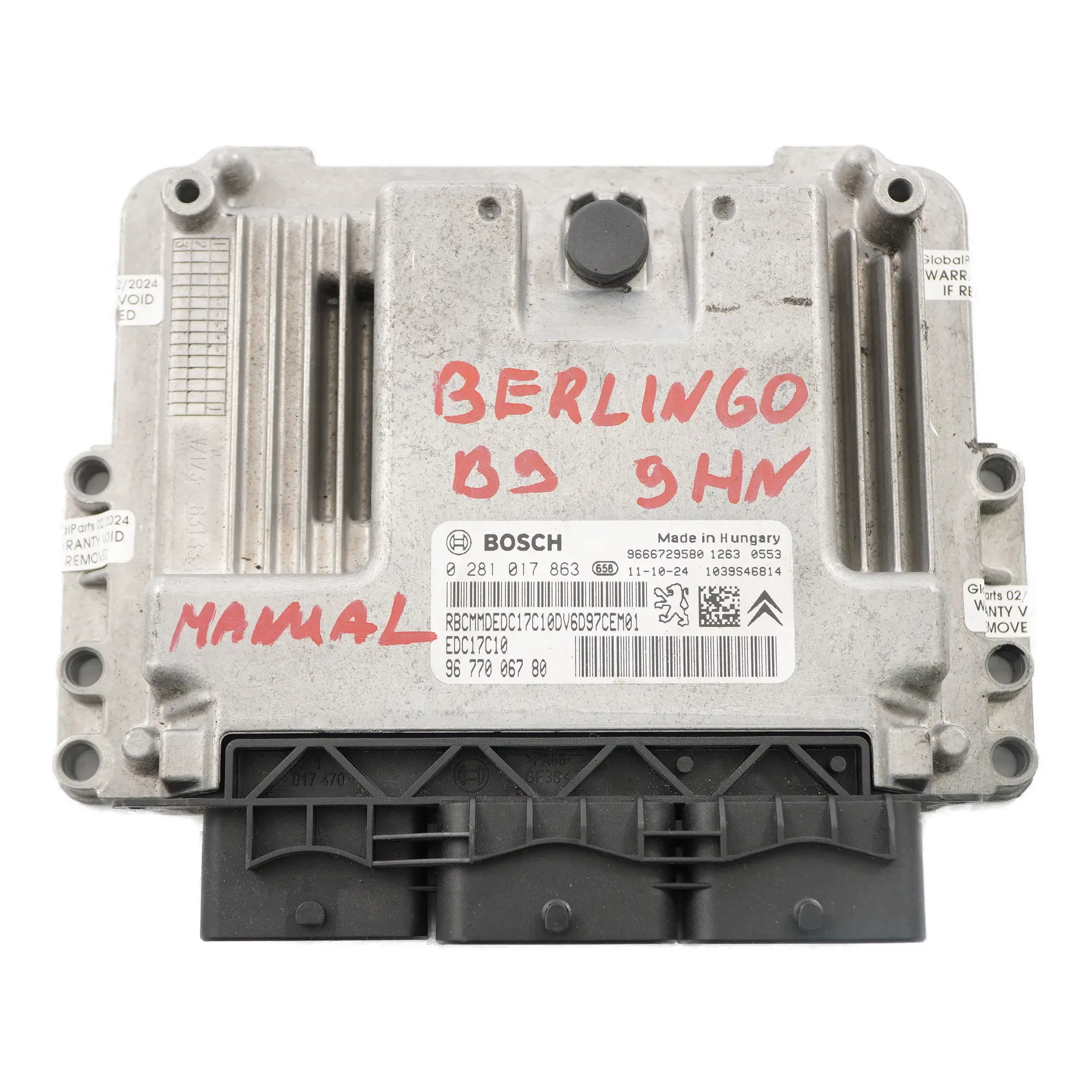 Citroen Berlingo B9 1.6 HDI 9HN Engine Control Unit ECU EDC 9677006780 Manual