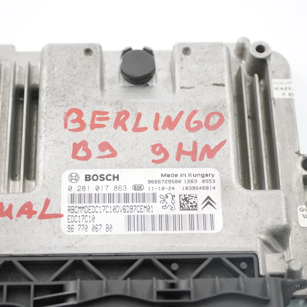  Citroen Berlingo B9 1.6 HDI 9HN Unidad Control Motor ECU EDC Manual - SKU 9677006780 - Número de pieza 9677006780