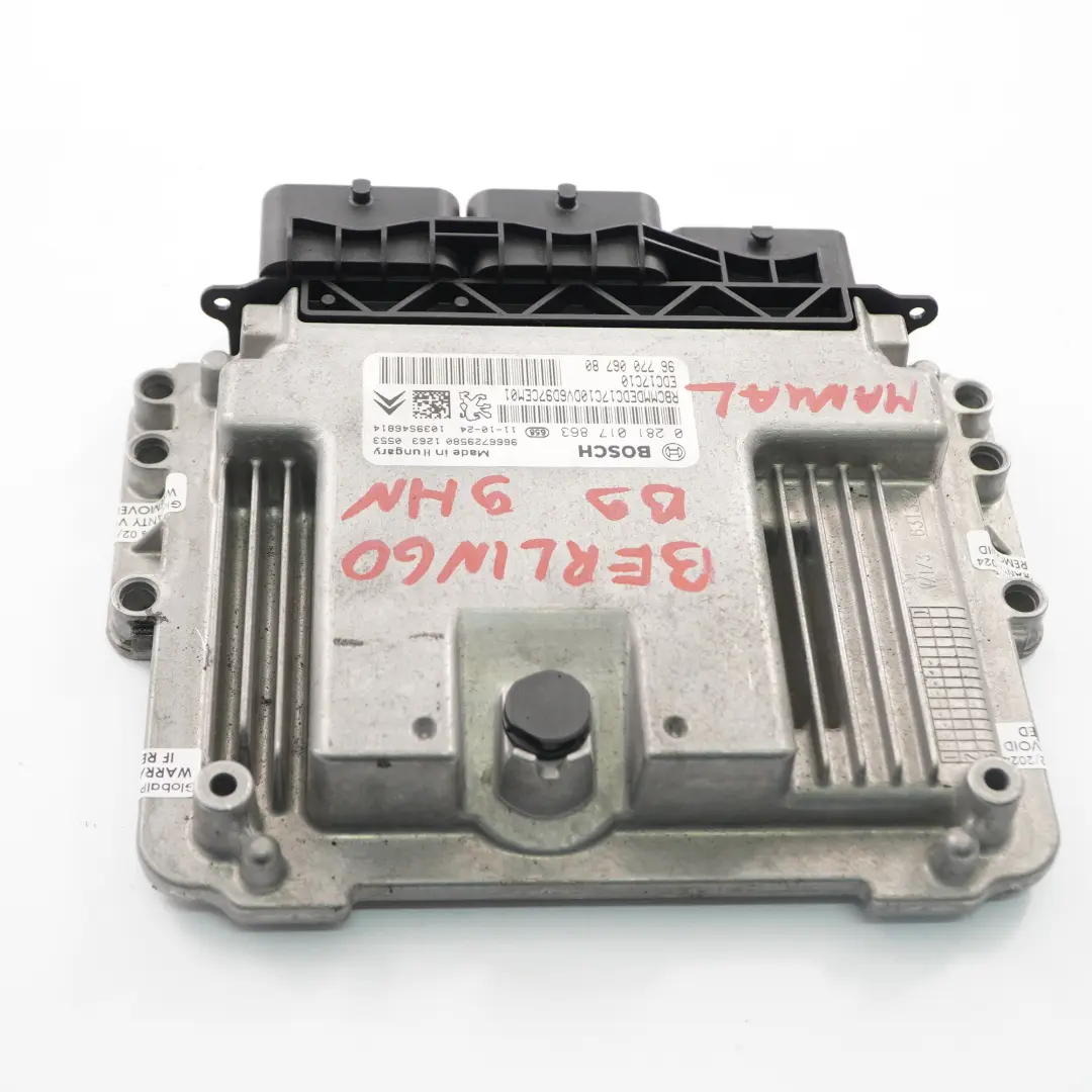 Citroen Berlingo B9 1.6 HDI 9HN Unidad Control Motor ECU EDC Manual para con número de pieza 9677006780 Citroen Berlingo B9 1.6 HDI 9HN Unidad Control Motor ECU EDC Manual - SKU 9677006780 - Número de pieza 9677006780