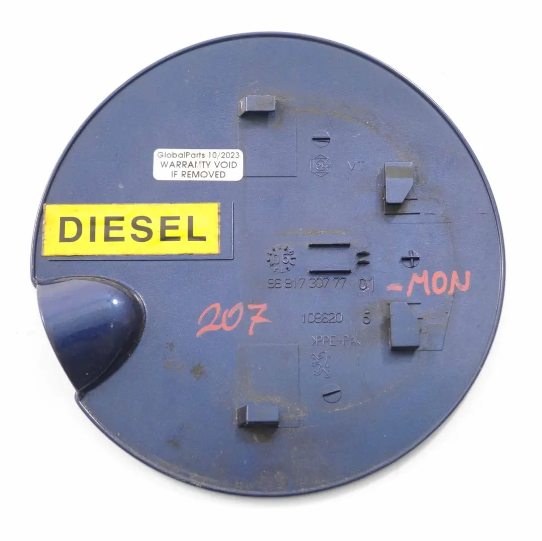 Filler Fill in Flap Cover Cap Montebello Blue - KPL to Peugeot 207 Fuel with Part number 9681730777 Peugeot 207 Fuel Filler Fill in Flap Cover Cap Montebello Blue - KPL - SKU 9681730777-MON - Part number 9681730777