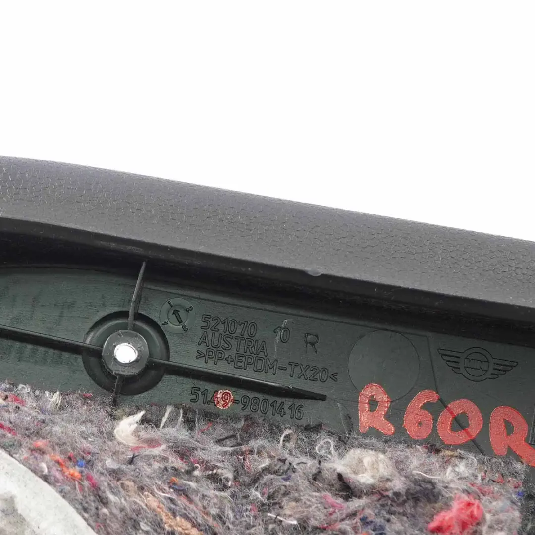 Tapa del maletero Panel lateral derecho para Mini Countryman R60 Touring con número de pieza 9801416 Mini Countryman R60 Touring Tapa del maletero Panel lateral derecho - SKU 9801416 - Número de pieza 9801416