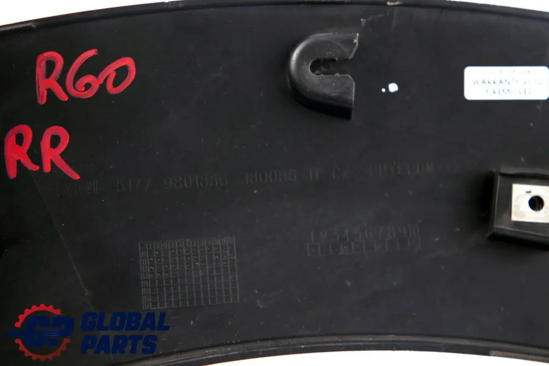 Tapa Trasera Derecha Del Arco De Rueda para Mini Countryman R60 con número de pieza 9801886 Mini Countryman R60 Tapa Trasera Derecha Del Arco De Rueda - SKU 9801886 - Número de pieza 9801886