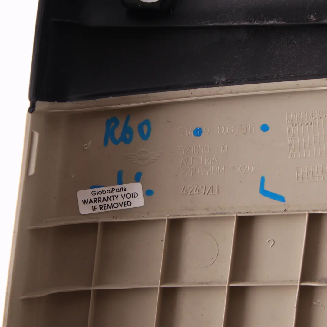 Tapa Columna B Embellecedor Inferior Izquierda CB/POLAR BEIGE para Mini R60 con número de pieza 9804677 Mini R60 Tapa Columna B Embellecedor Inferior Izquierda CB/POLAR BEIGE - SKU 9804677 - Número de pieza 9804677