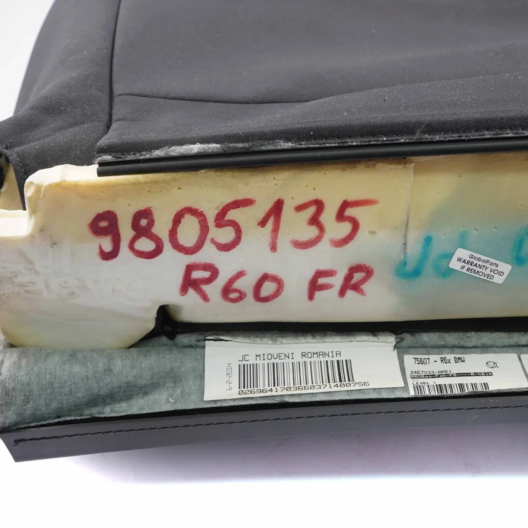 Dossier de Siège Avant Droite Habillage Tissu Noir pour Mini R60 Countryman à propos du numéro de pièce 9805135 Mini R60 Countryman Dossier de Siège Avant Droite Habillage Tissu Noir - SKU 9805135 - Numéro de pièce 9805135