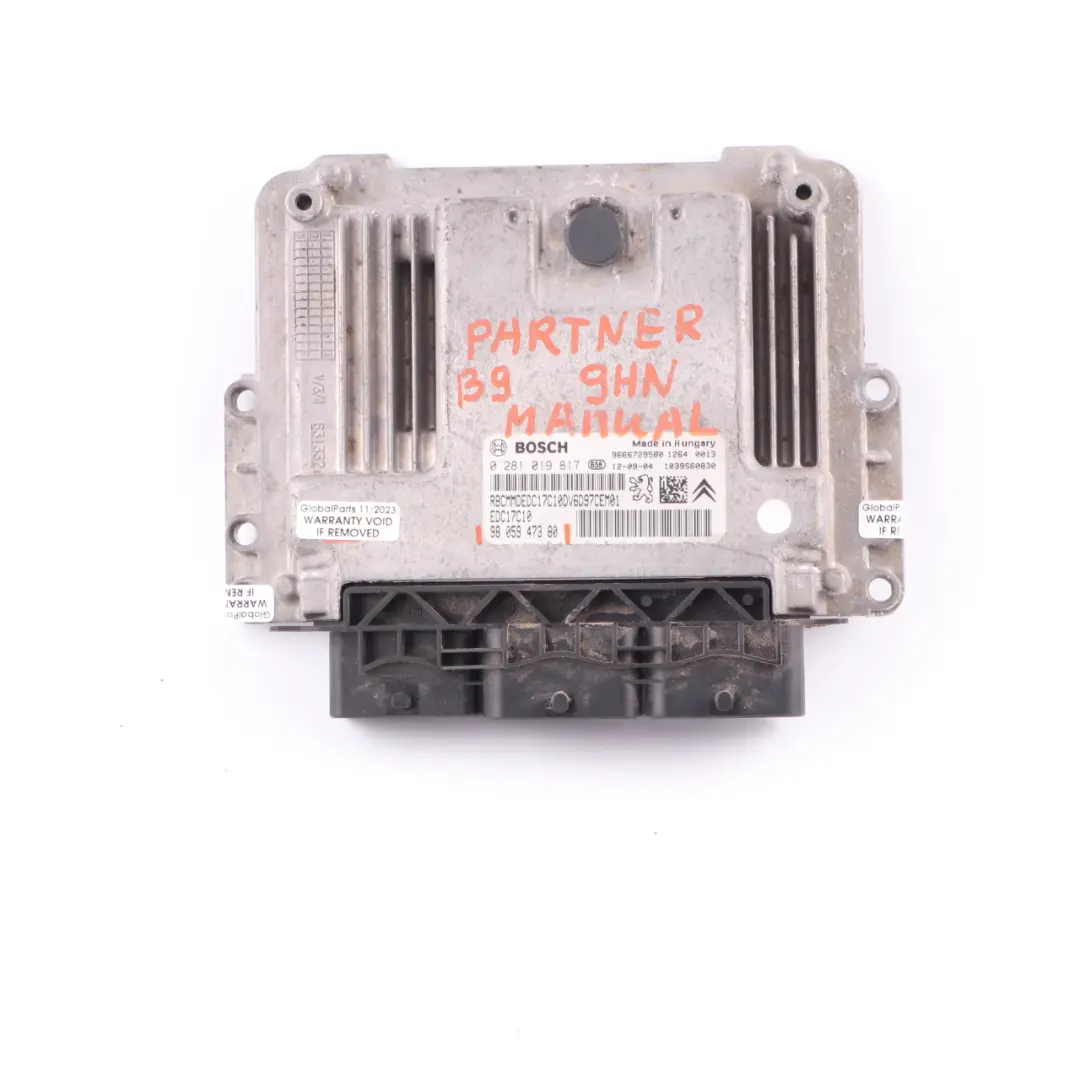 Peugeot Partner B9 9HN 1.6 Dieselmotor Steuergerät Modul ECU 9807885980 - SKU 9805947380 - Teilenummer 9805947380