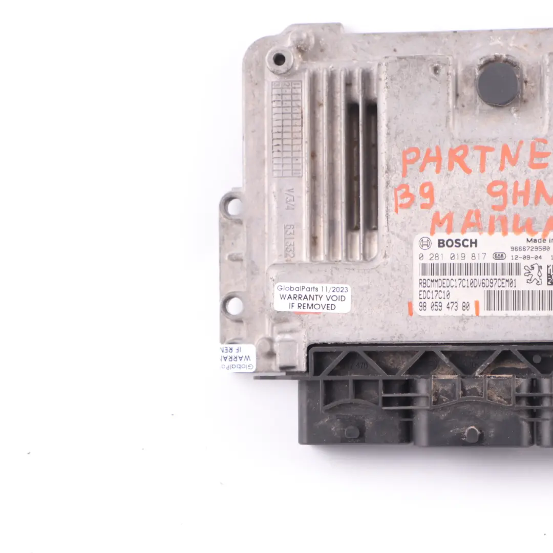 9HN 1.6 HDI Engine Control Unit Module ECU Manual to Peugeot Partner B9 with Part number 9805947380 Peugeot Partner B9 9HN 1.6 HDI Engine Control Unit Module ECU Manual - SKU 9805947380 - Part number 9805947380