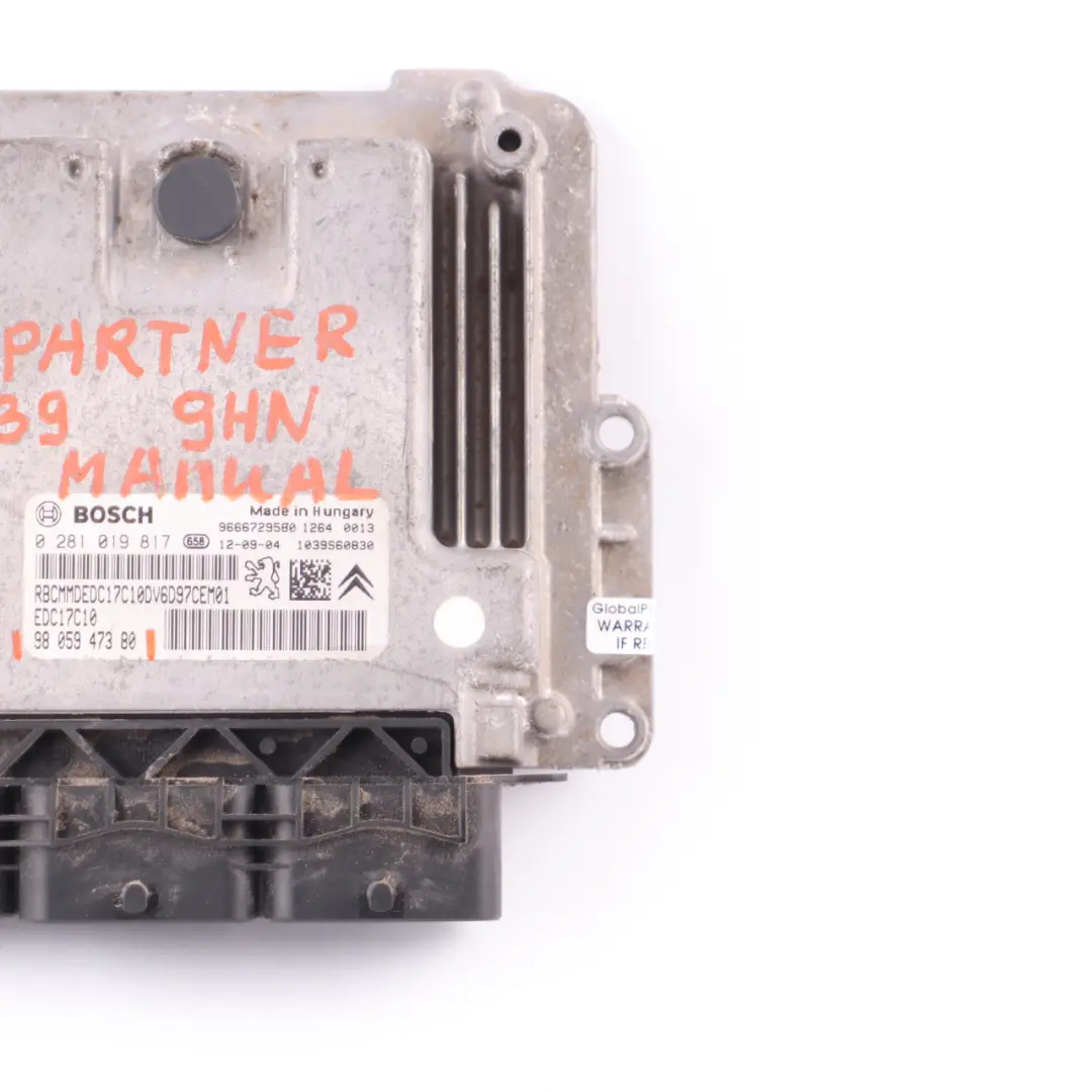 Peugeot Partner B9 9HN 1.6 HDI Engine Control Unit Module ECU Manual - SKU 9805947380 - Part number 9805947380