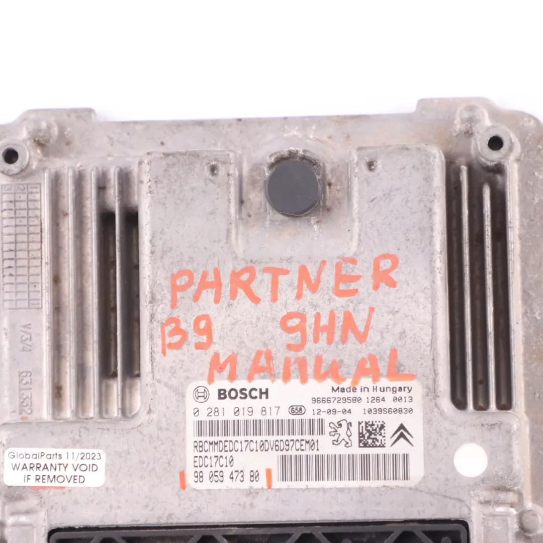 9HN 1.6 HDI Engine Control Unit Module ECU Manual to Peugeot Partner B9 with Part number 9805947380 Peugeot Partner B9 9HN 1.6 HDI Engine Control Unit Module ECU Manual - SKU 9805947380 - Part number 9805947380
