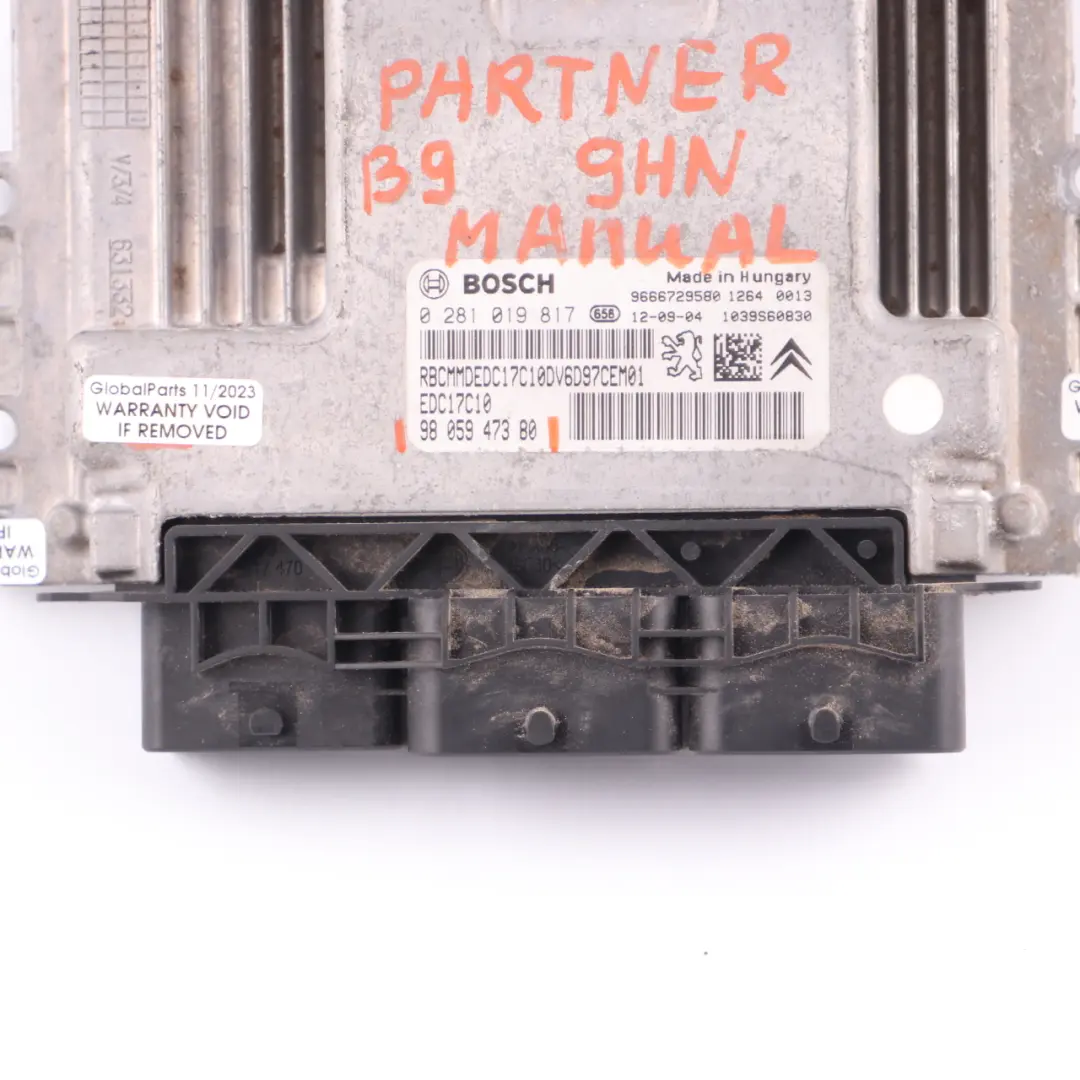 Peugeot Partner B9 9HN 1.6 HDI Engine Control Unit Module ECU Manual - SKU 9805947380 - Part number 9805947380