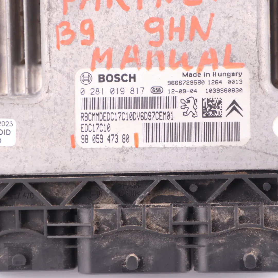 Peugeot Partner B9 9HN 1.6 HDI Engine Control Unit Module ECU Manual - SKU 9805947380 - Part number 9805947380