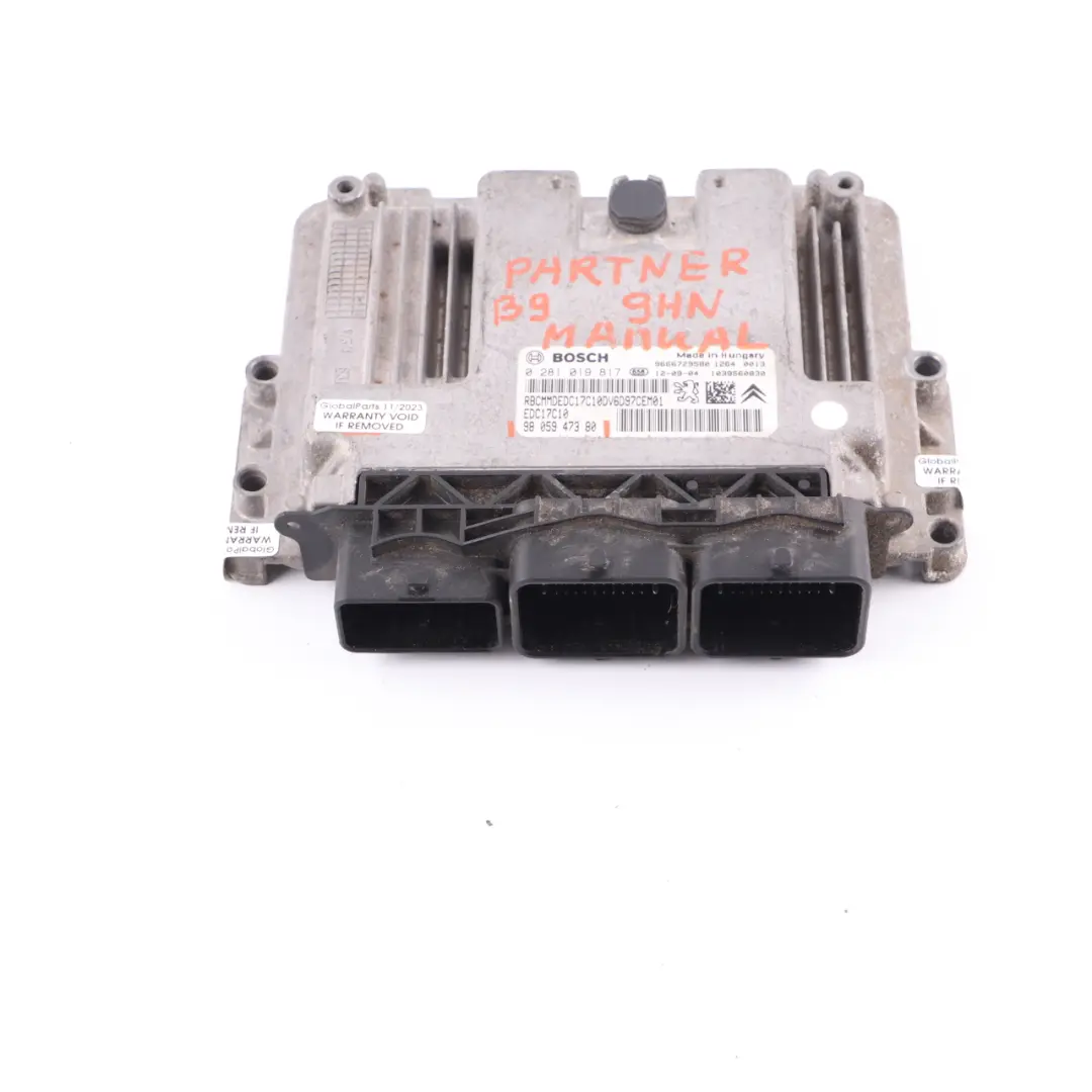 Peugeot Partner B9 9HN 1.6 Dieselmotor Steuergerät Modul ECU 9807885980 - SKU 9805947380 - Teilenummer 9805947380