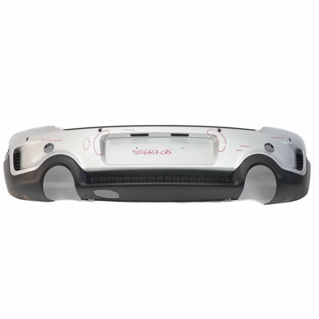 Bumper Cooper S PDC Crystal Silver Metallic - B12 to Mini Countryman R60 Rear with Part number 9806647 Mini Countryman R60 Rear Bumper Cooper S PDC Crystal Silver Metallic - B12 - SKU 9806647-CRS - Part number 9806647