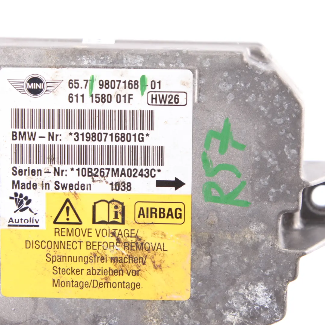 Moduł Airbag Poduszek Powietrznych ECU do Mini R57 Cabrio o numerze 9807168 Mini R57 Cabrio Moduł Airbag Poduszek Powietrznych ECU - SKU 9807168 - Numer Części 9807168