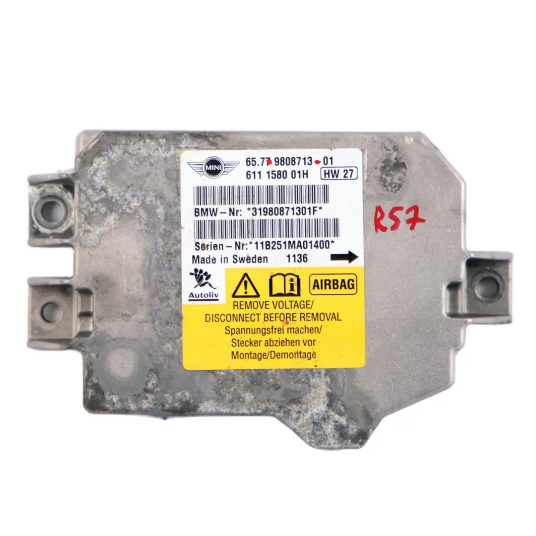 Mini Cooper S Cabrio R57 R57N LCI Airbag ECU Control Unit Module - SKU 9808713 - Part number 9808713