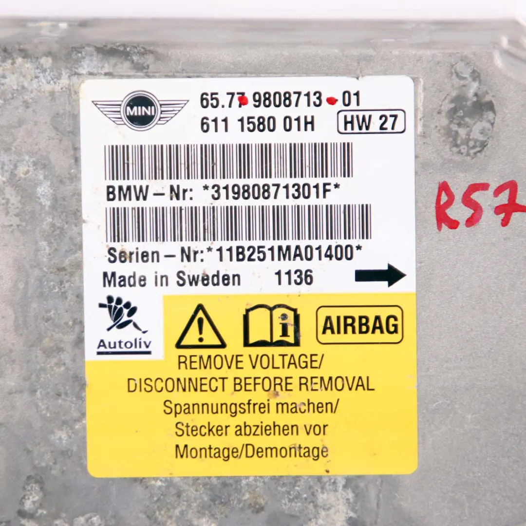 Mini Cooper S Cabrio R57 R57N LCI Airbag ECU Steuergerät Modul - SKU 9808713 - Teilenummer 9808713