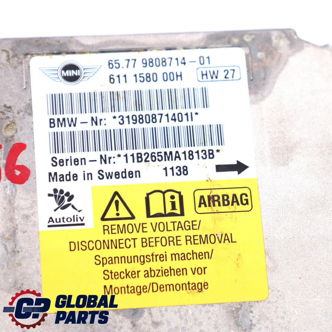 Mini Cooper One R56 R55 R58 R60 Airbag ECU Control Module Unit - SKU 9808714 - Part number 9808714