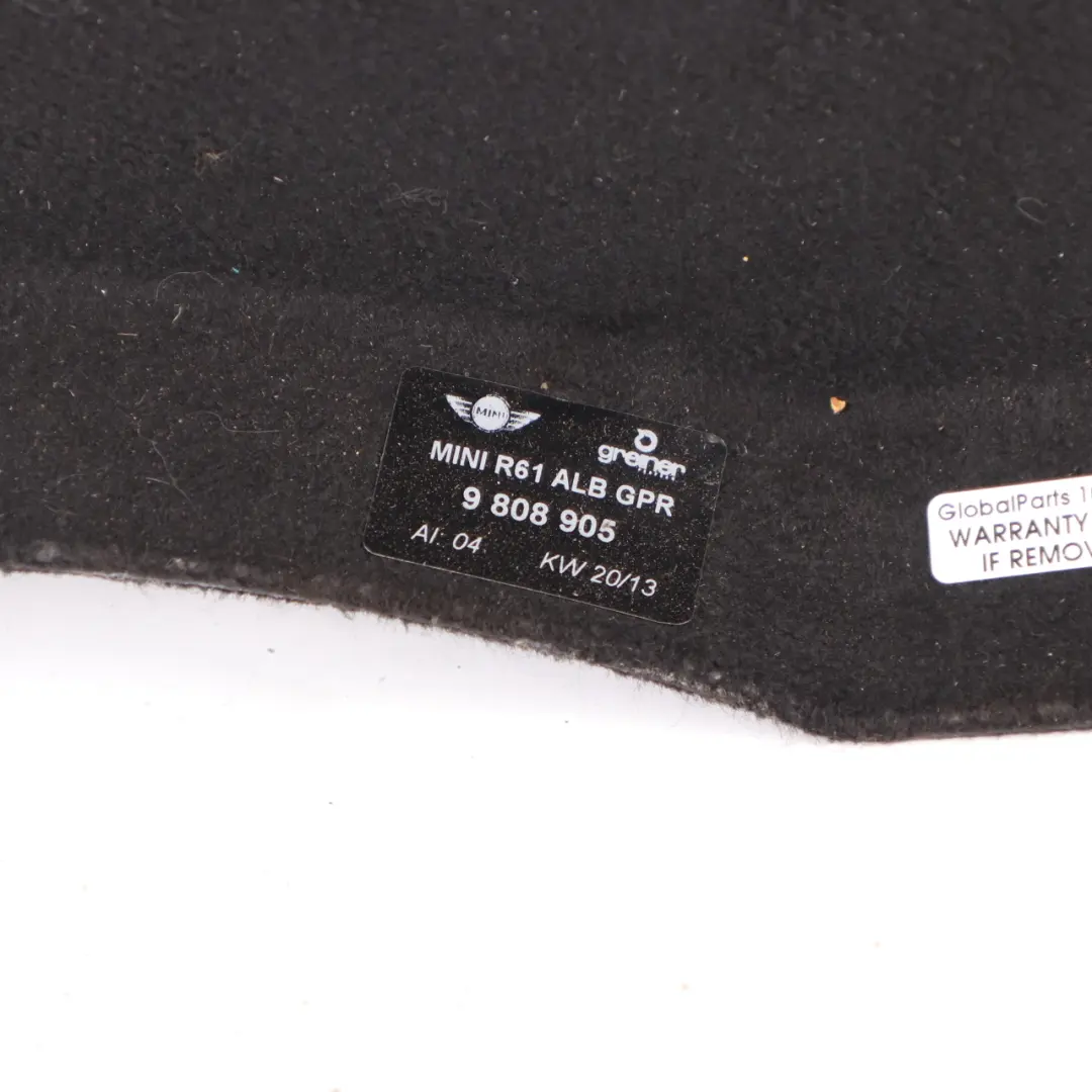 Pannello Di Rivestimento Del Lunotto Posteriore Nero per Mini R61 con numero di parte 9808905 Mini R61 Pannello Di Rivestimento Del Lunotto Posteriore Nero - SKU 9808905-1 - Numero di parte 9808905