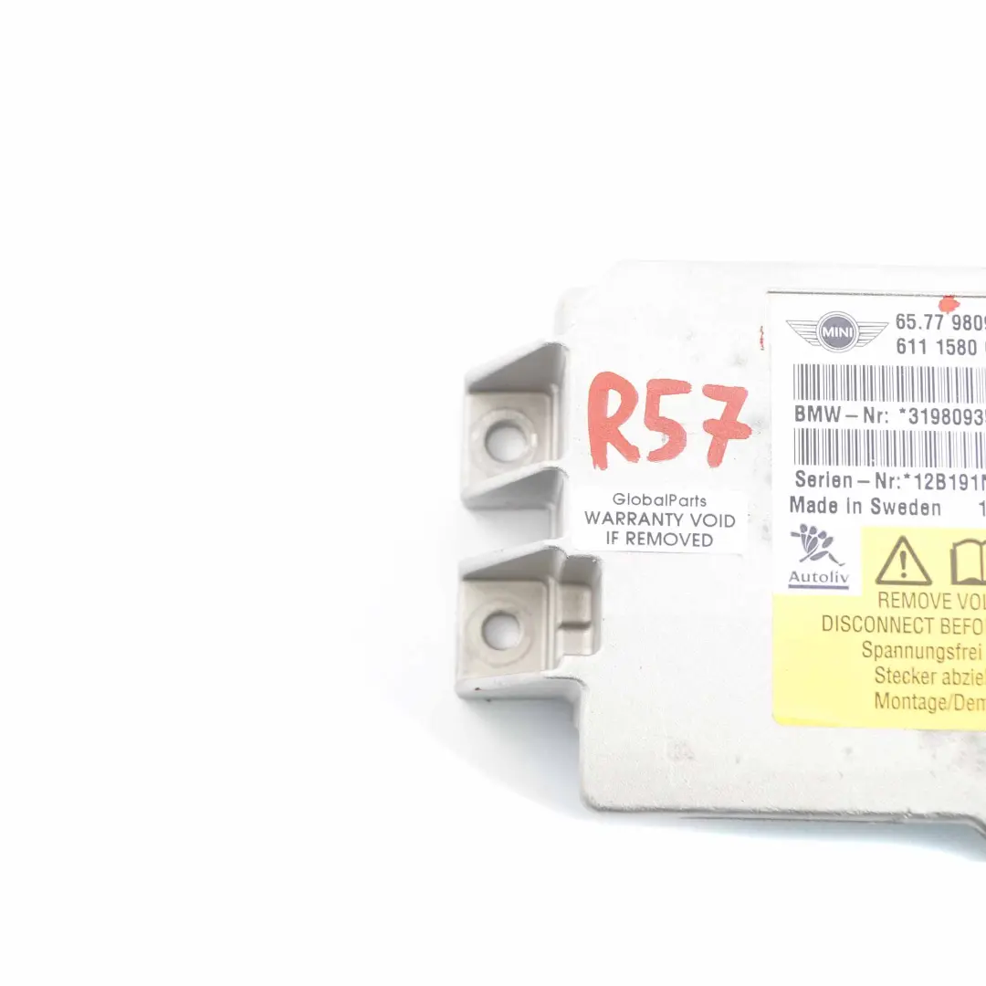 Mini R57 LCI R59 Convertible Airbag ECU Control Unit Module - SKU 9809353 - Part number 9809353