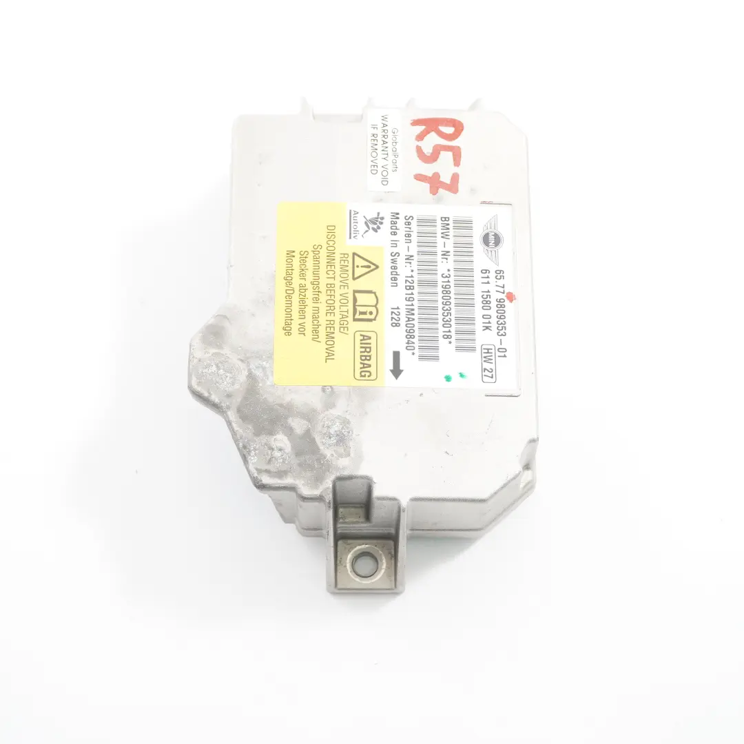 Mini R57 LCI R59 Convertible Airbag ECU Control Unit Module - SKU 9809353 - Part number 9809353