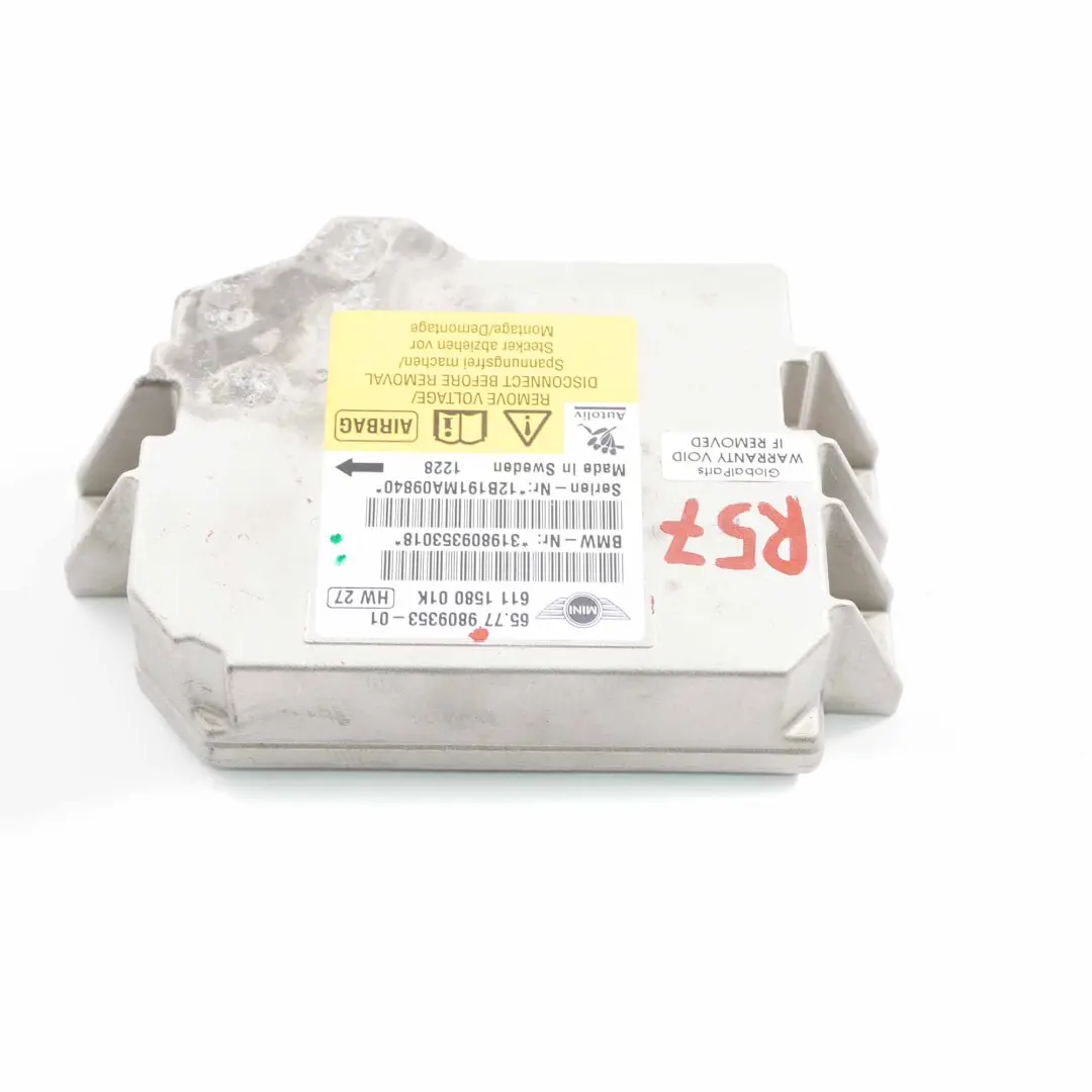 Airbag ECU Steuergerät Modul für Mini R57 LCI R59 Cabrio mit Teilenummer 9809353 Mini R57 LCI R59 Cabrio Airbag ECU Steuergerät Modul - SKU 9809353 - Teilenummer 9809353