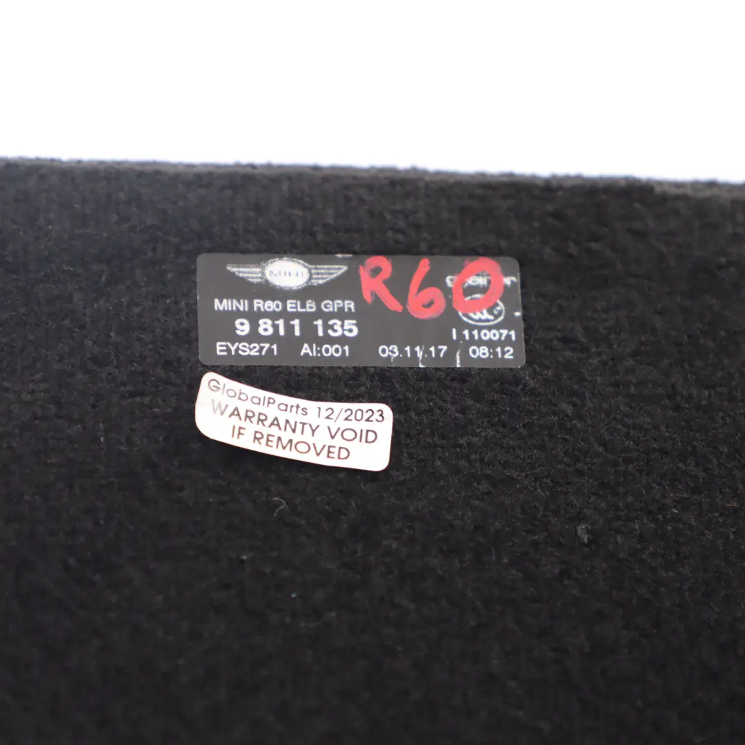 Boot Trunk Floor Carpet Luggage Compartment to Mini Cooper Countryman R60 with Part number 9811135 Mini Cooper Countryman R60 Boot Trunk Floor Carpet Luggage Compartment - SKU 9811135 - Part number 9811135