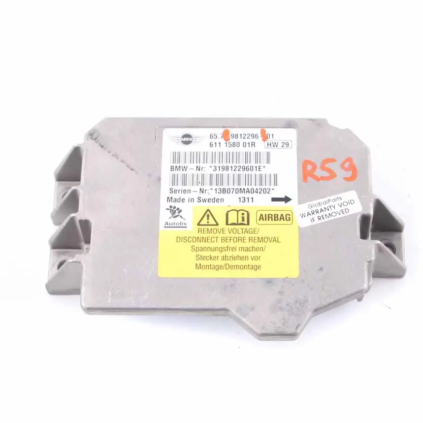 Airbag Module Mini R57 R59 Cabrio Convertible ECU Control Unit Air Bag to with Part number 9812296 Airbag Module Mini R57 R59 Cabrio Convertible ECU Control Unit Air Bag - SKU 9812296 - Part number 9812296