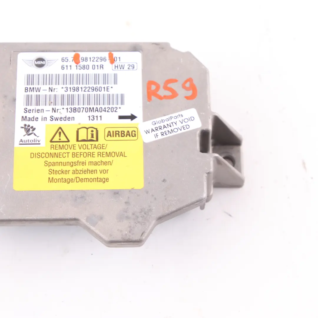  Airbag Module Mini R57 R59 Cabrio Convertible ECU Control Unit Air Bag - SKU 9812296 - Part number 9812296