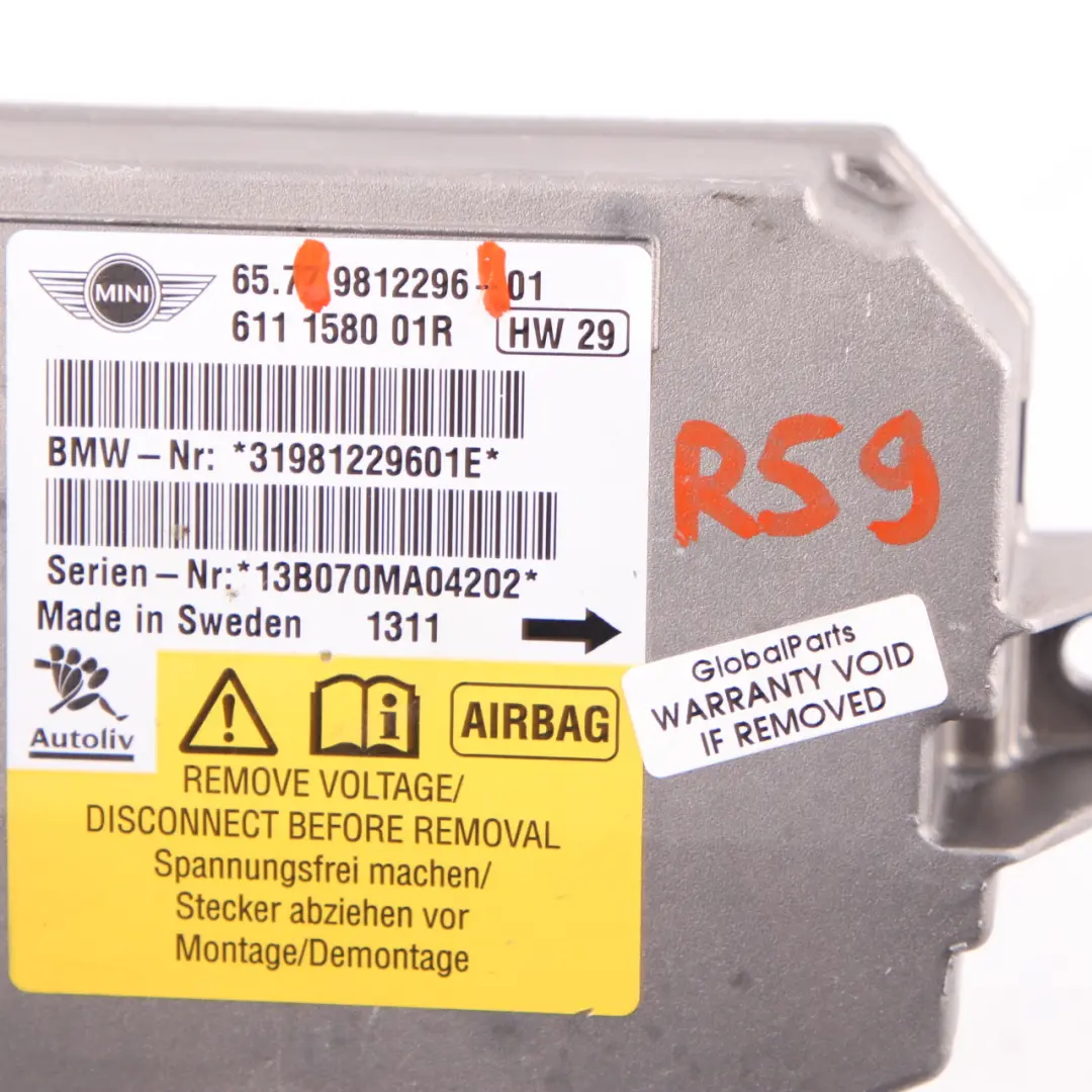  Airbag Module Mini R57 R59 Cabrio Convertible ECU Control Unit Air Bag - SKU 9812296 - Part number 9812296